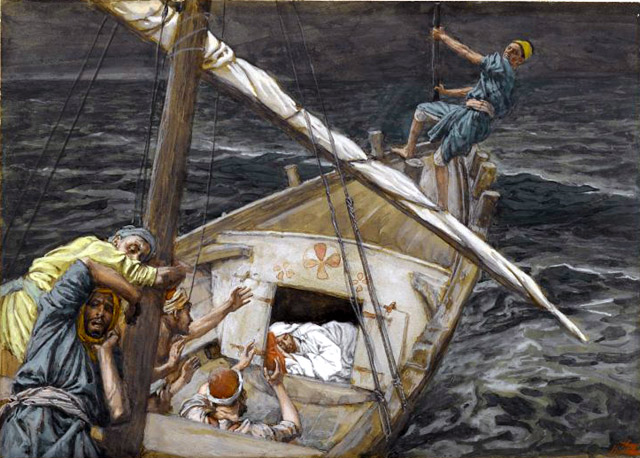 Jesus sleeps during the storm